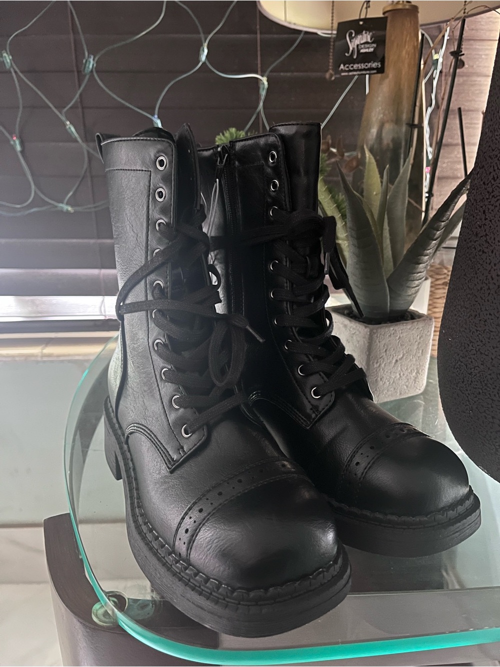 Black Lace-Up Combat Boots